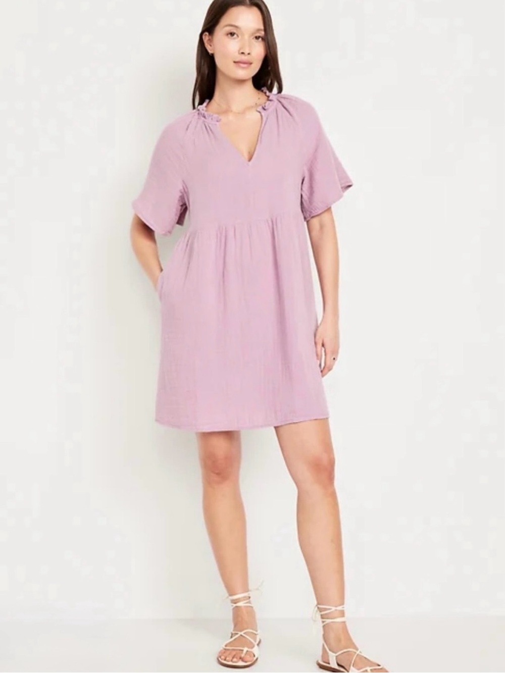 Old Navy Soft Crinkle Cotton Gauze Babydoll Flowy Lavender Summer Dress XL Boho